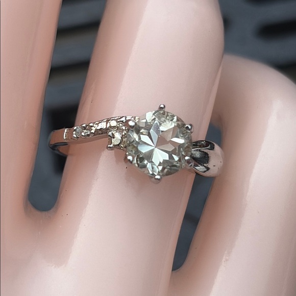 Natural Round ~1ct Prasiolite & Diamond Ring Sterling Silver Size 7.5 - Picture 2 of 14